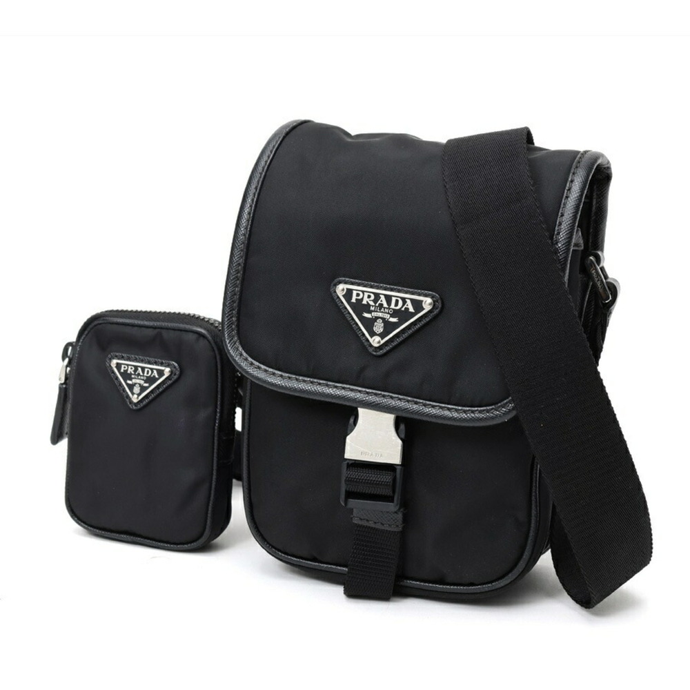 Prada Re-Nylon x Saffiano Leather Mini Shoulder Bag 2VD043 Black (Nero)